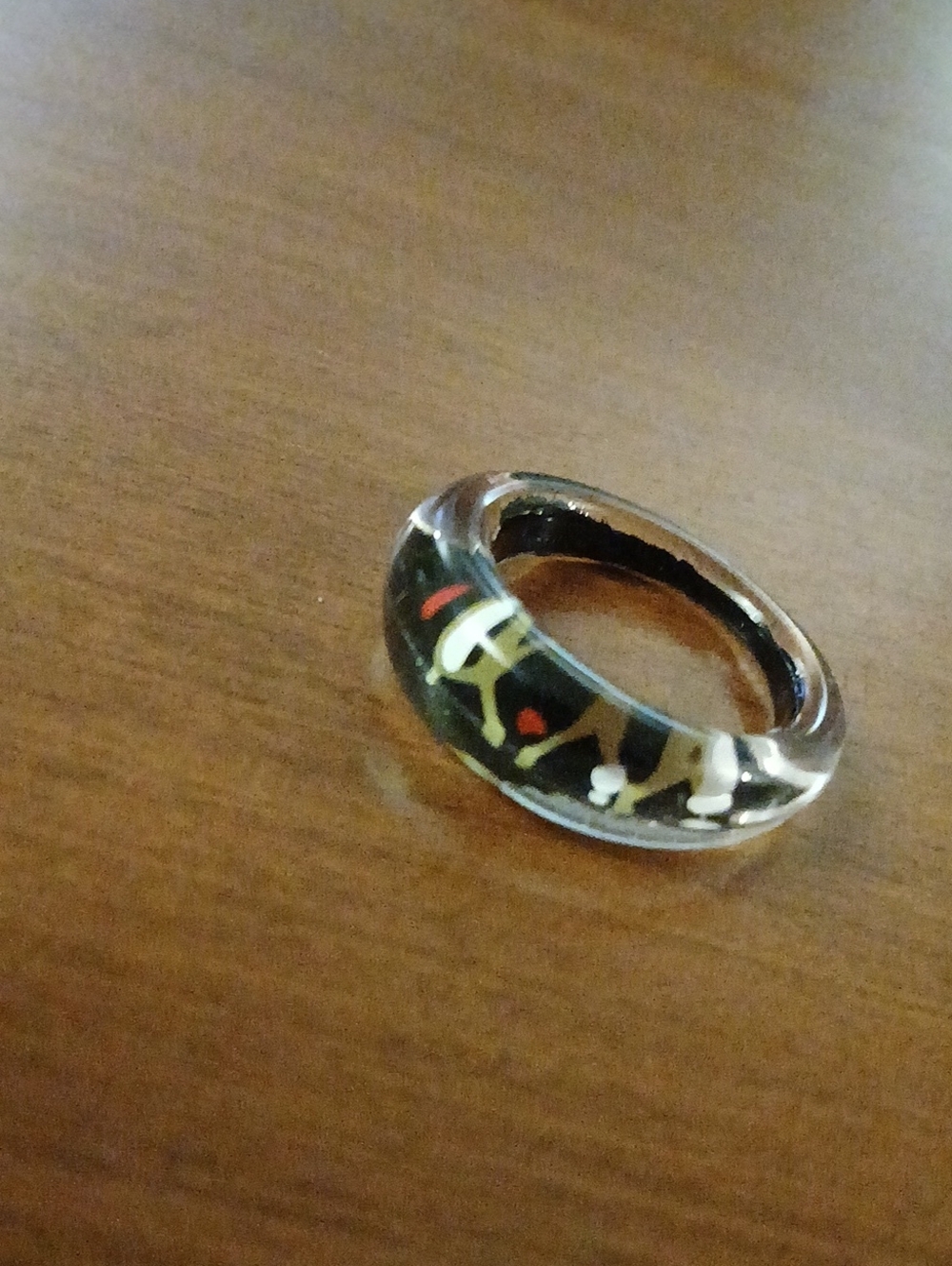 Dome Marbled Fashion Ring with Black Abstract Pattern Size 7.5